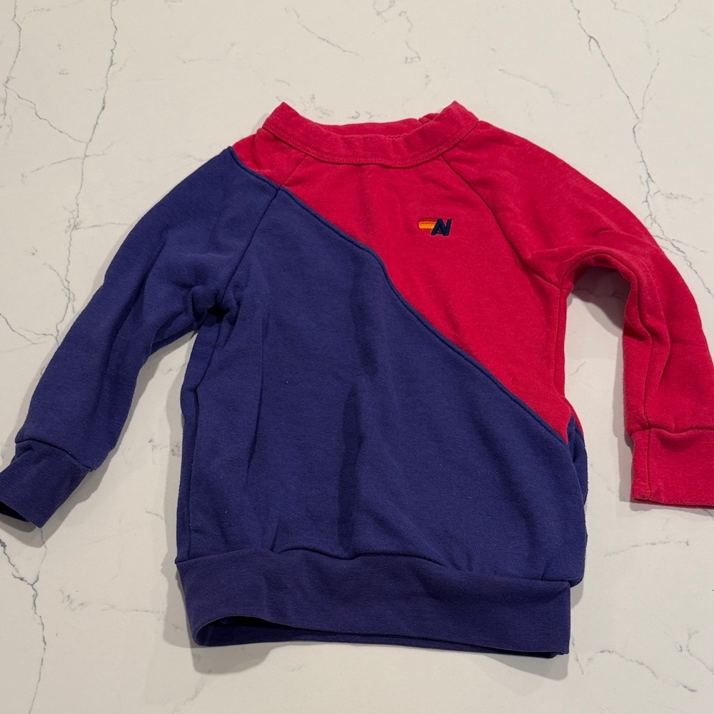 Kids Aviator Nation Two-Tone Red & Purple Pullover Sweatshirt - Logo
